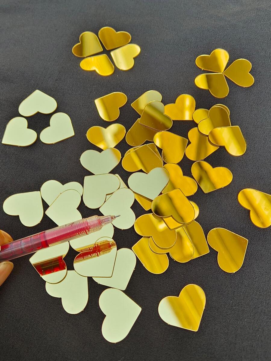 50 miếng dán tường gương hình trái tim - Vàng - Xem 1