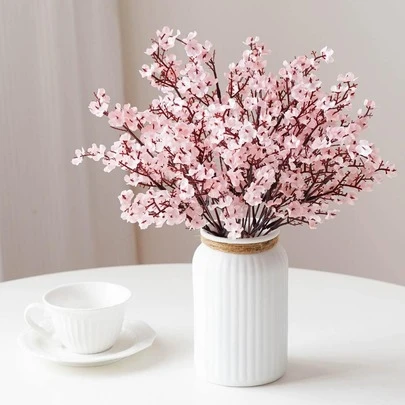 3/6pcs Plastic Artificial Flower Bouquet, Cherry Blossoms Artificial Flowers Gypsophila,Modern Artificial Flower Bundle For Home Decor,Fake Plants,Fall Decor,Room,Desk,Garden Decor,Room Decoration Stuff Back To School School Supplies