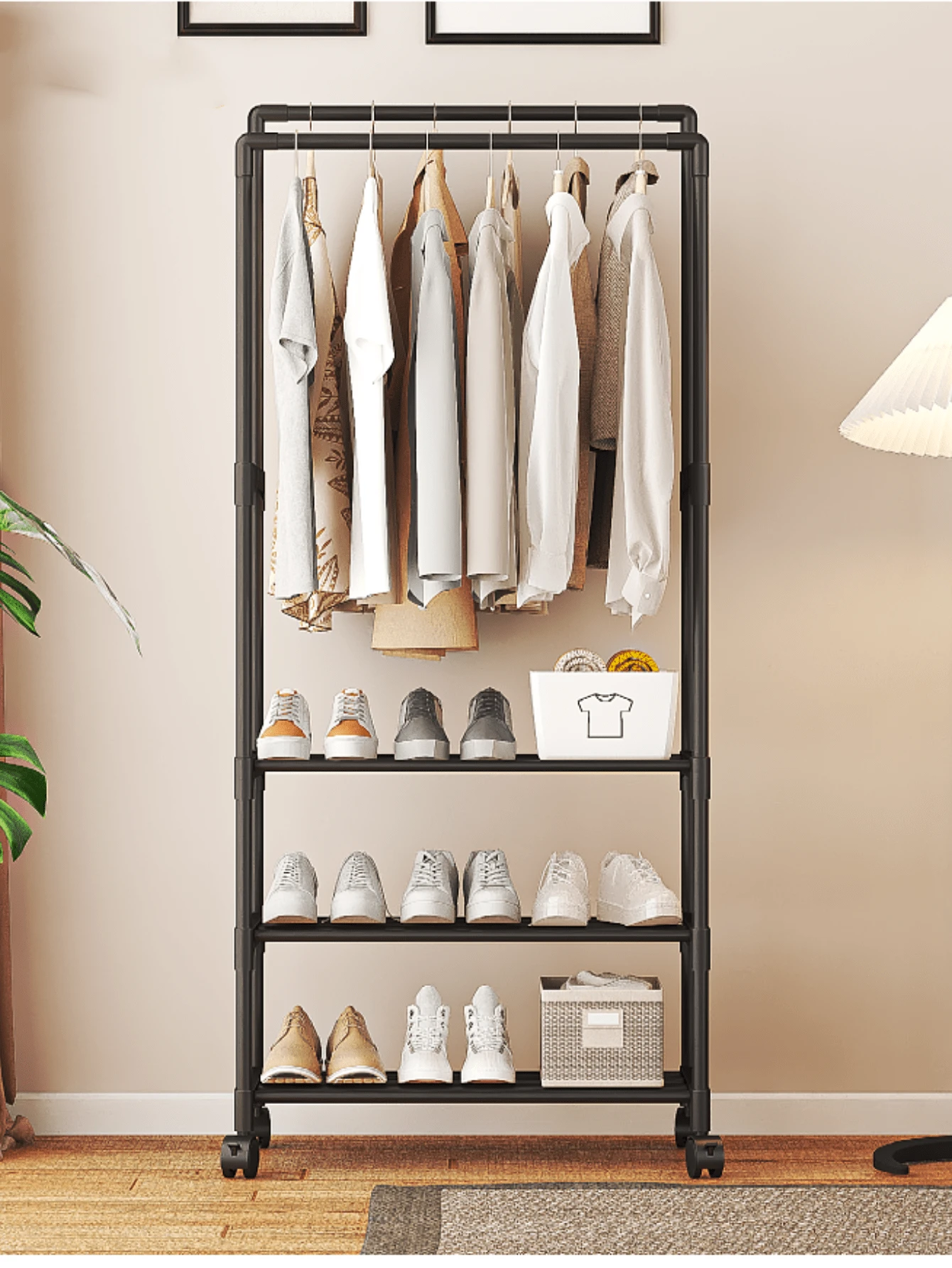 1 pieza Estante de almacenamiento para colgar ropa liso - Negro - Ver 1