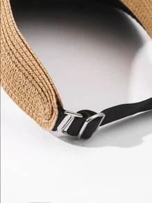 1pc Women Two Tone Boho Straw Visor Hat For Outdoor - Black - View 3