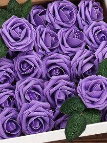 Nejlue Artificial Flowers/Plants1111 Home & Living 25 件/盒人造玫瑰花，假泡沫花，现代简约北欧风格，适用于室内外婚礼装饰 DIY 花环材料，新娘手捧花，家庭、餐厅、教室、办公室、酒店、餐厅、办公桌、卧室、生日派对装饰材料、情人节和新年圣诞节节日礼物装饰品 - 紫色 - 查看 2