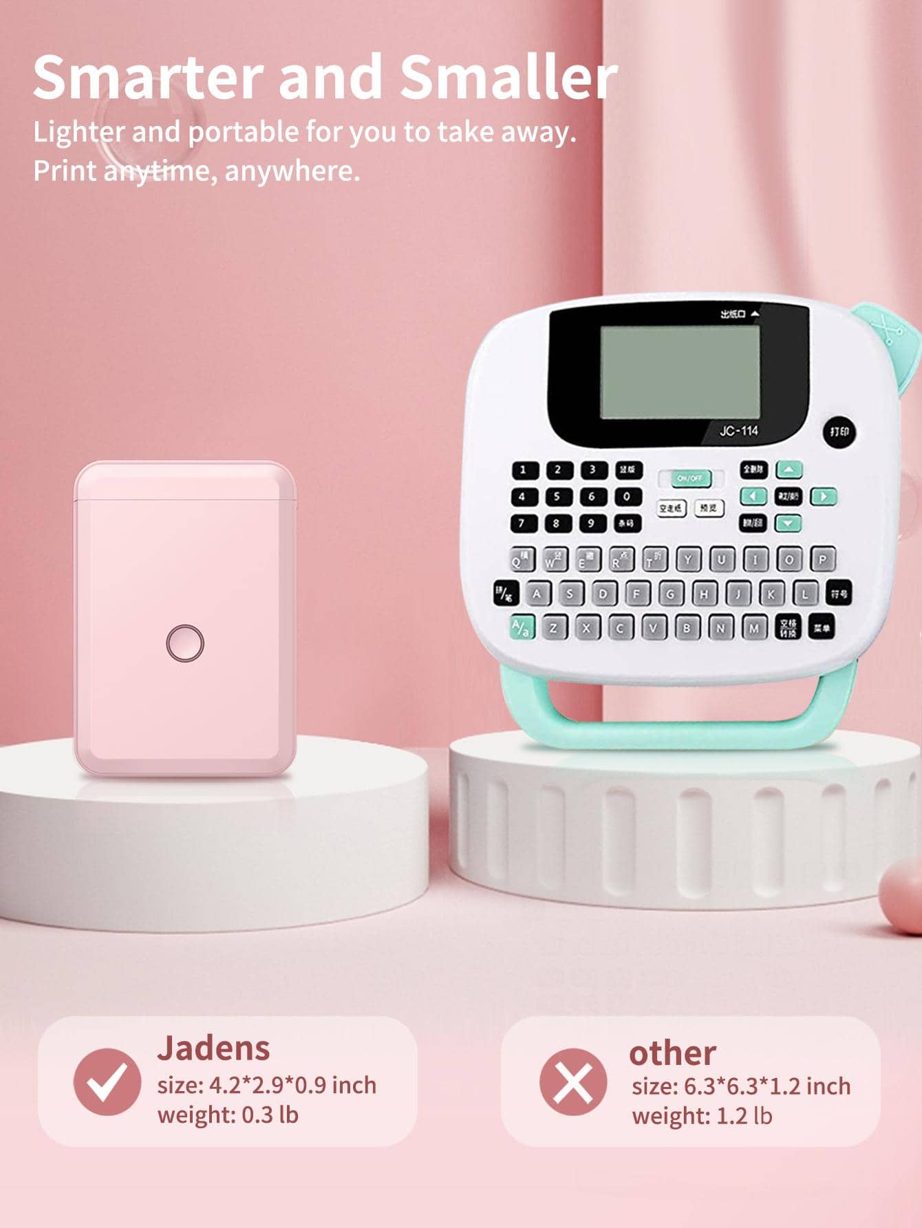 JADENS Thermal Label Maker Machine with Tape, D110 Pink Portable Label