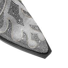 Women Rhinestone Decor Chunky Heeled Fashion Boots, Glamorous Silver Classic Boots