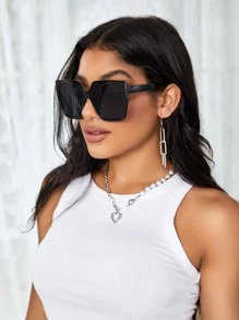 زوج من النظارات ذات الإطار المربع الكبير الأسود للنساء والرجال، مناسبة للصيد والسفر والرياضة والقيادة والشاطئ والمهرجانات والعطلات والشارع والأنشطة الخارجية والحفلات - الأسود - مشاهدة 3