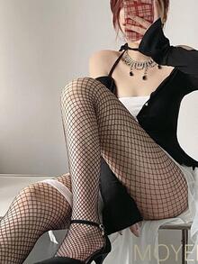 Solid Fishnet Tights - Black - View 2