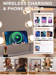 FENCHILIN Vanity Mirror With Lights 9 Dimmable Bulbs Wireless Charger Bluetooth Speaker,Makeup Mirror With Smart Touch Control For Glam Room Bedroom Detachable 10X Magnification White 9.84 X 11.81 - trắng - Xem 3