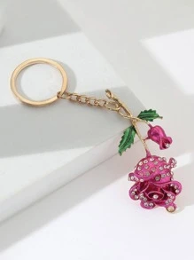 1入組女性水鑽和玫瑰裝飾時尚鑰匙圈適用於禮品 - 彩色 - 查看 1