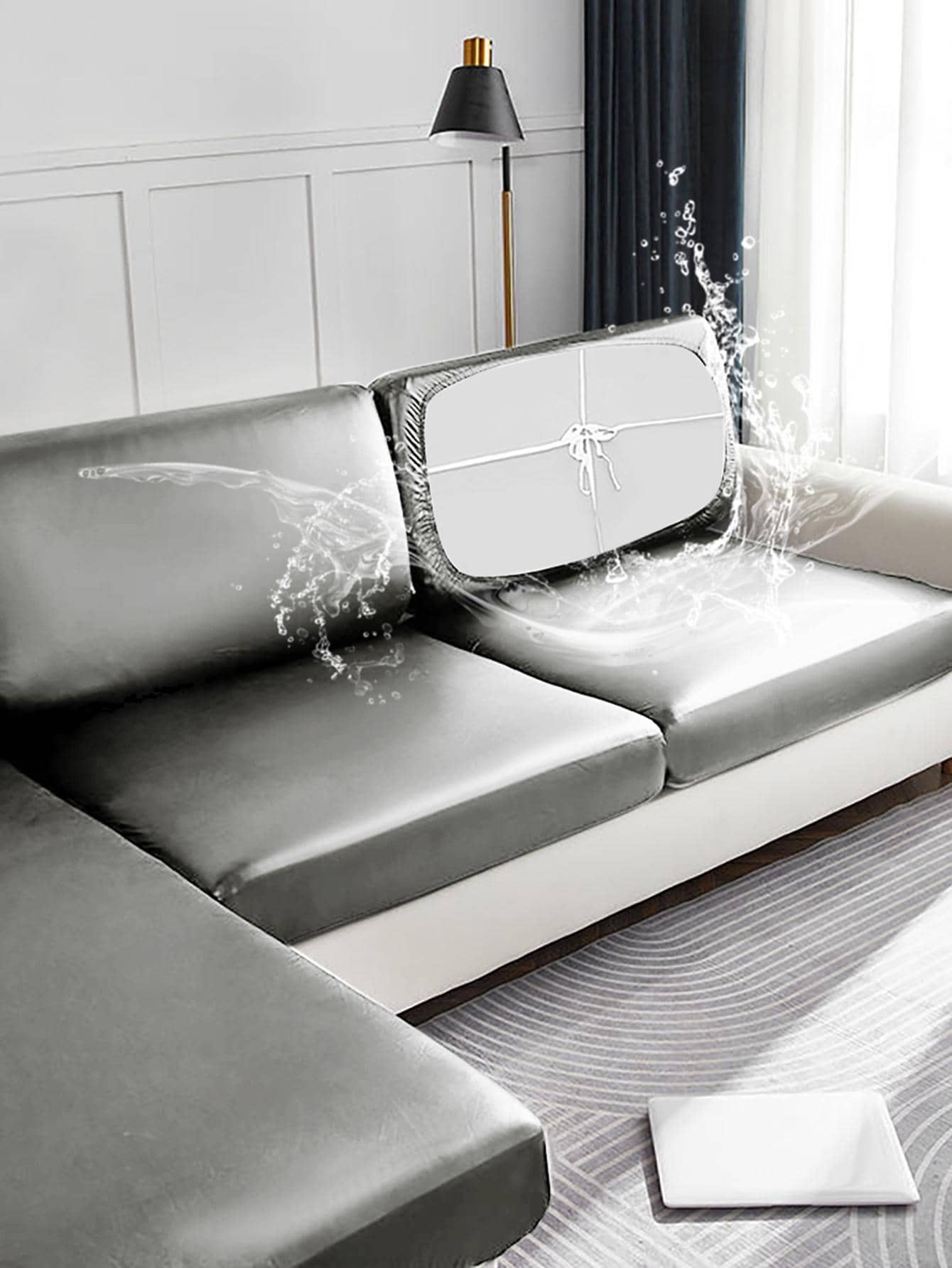 1pc Solid Color Stretchy Sofa Seat Cover, Modern Polyester Sofa Cushion Cover For Living Room - Grey - View 1