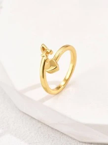 1入組時尚心和字母裝飾纏繞式戒指適合女士日常裝飾 - 金色 - 查看 3