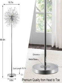 69 Inch Crystal Floor Lamp, Modern Standing Lamp With K9 Crystal, LED Floor Lamp With On/Off Foot Switch, Metal Tall Pole Lamp For Living Room, Girls Room, Bedroom, Dresser, Office, Gold Finish - Silver - View 3