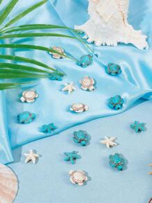 20pcs/set Starfish & Shell Design DIY Jewelry Accessory - Blue and White - View 3