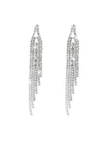 1pair Luxury Rhinestone Tassel Drop Earrings For Women For Party - White - View 6