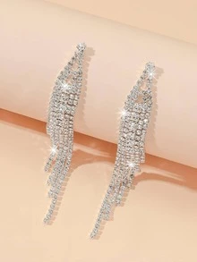 1pair Luxury Rhinestone Tassel Drop Earrings For Women For Party - White - View 5
