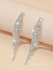 1pair Luxury Rhinestone Tassel Drop Earrings For Women For Party - White - View 2