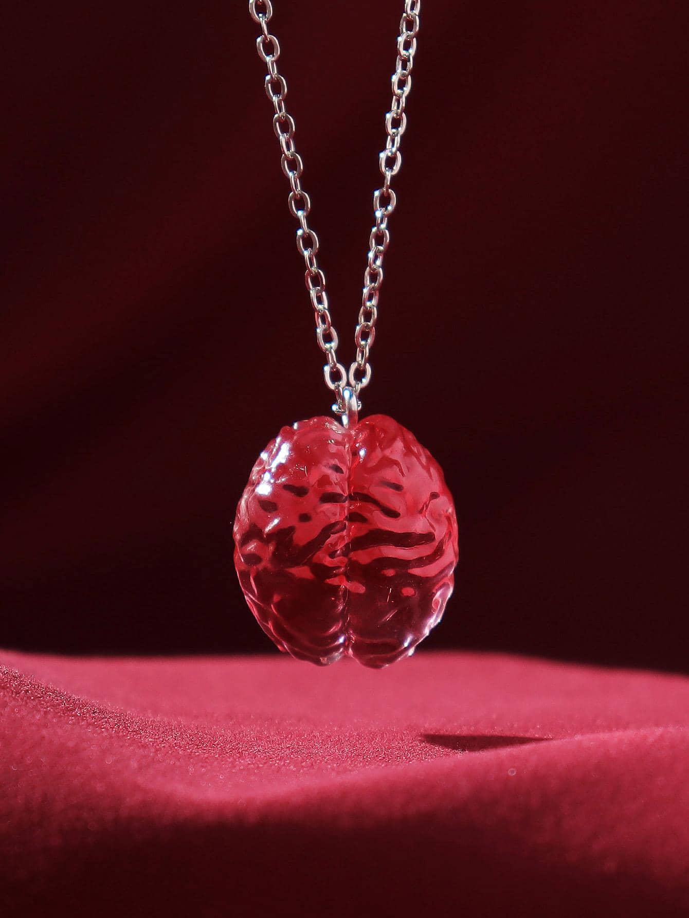 大腦吊墜項鍊 - 酒紅色 - 查看 1