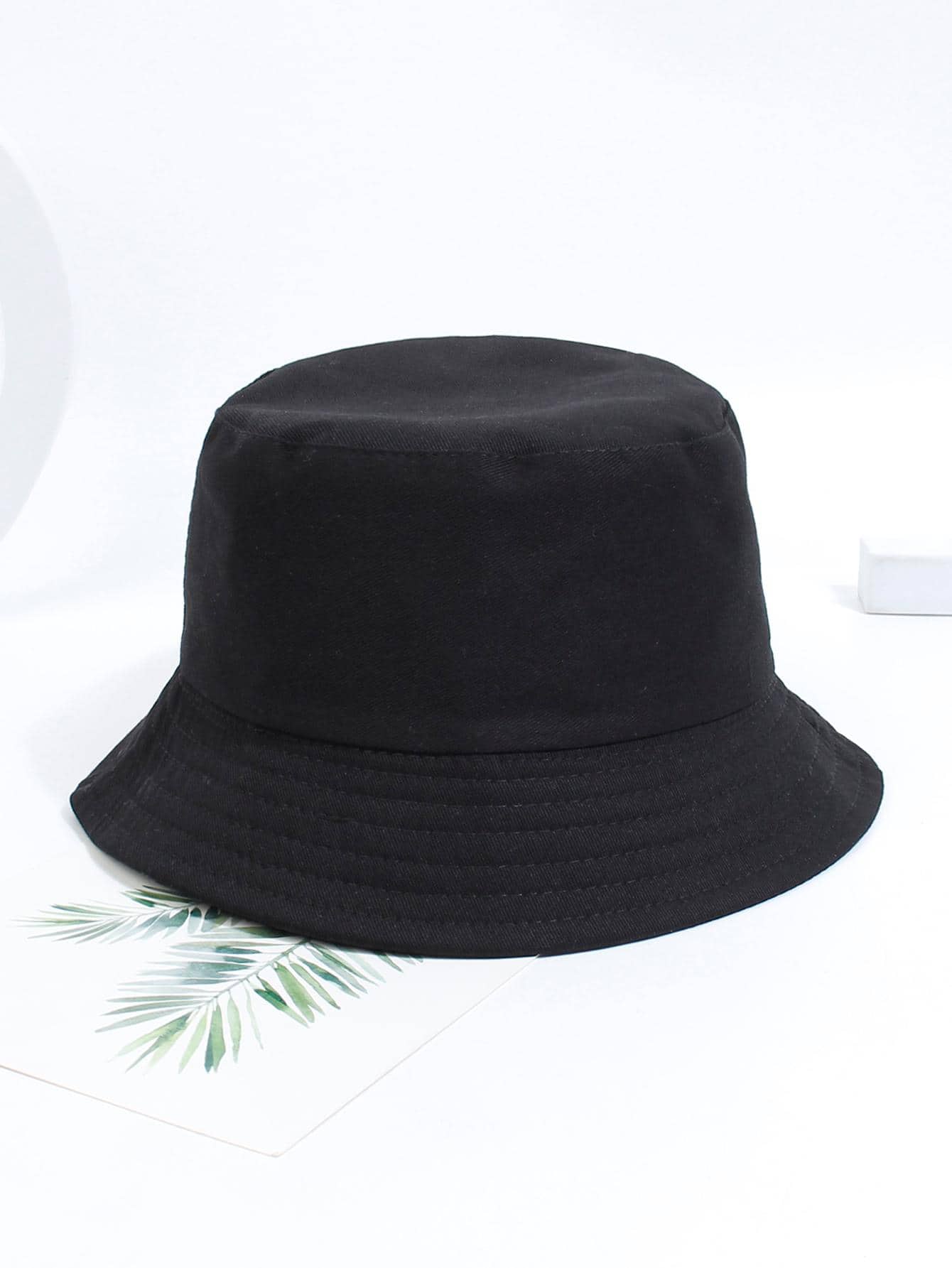 1pc Girls Solid Color Reversible Casual Bucket Hat For Daily Decoration - Black - View 1