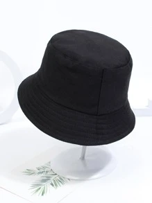 1pc Girls Solid Color Reversible Casual Bucket Hat For Daily Decoration - Black - View 2