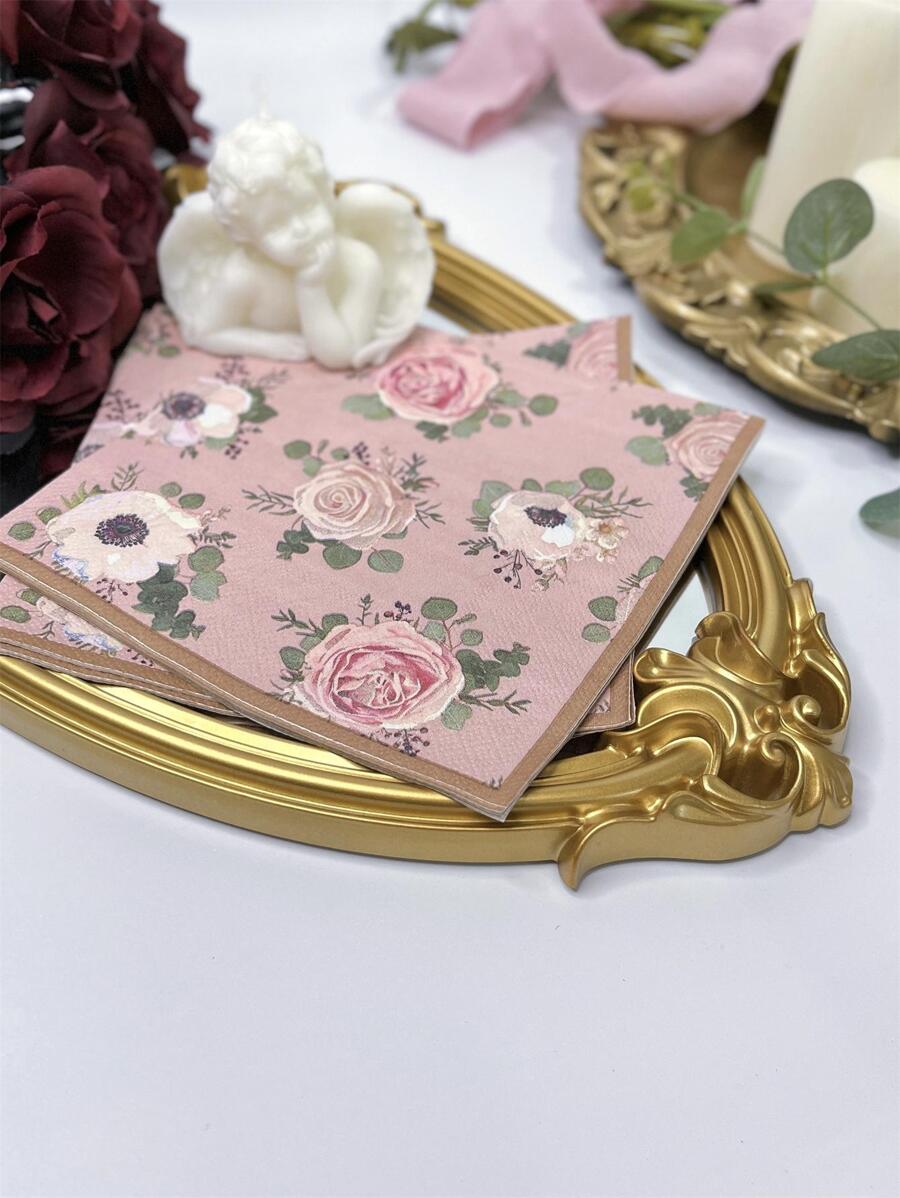 20pcs/set Paper Disposable Napkin, Modern Flower Pattern Paper Dinner Napkin For Wedding Party - Multicolor - View 1