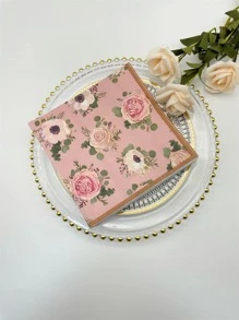 20pcs/set Paper Disposable Napkin, Modern Flower Pattern Paper Dinner Napkin For Wedding Party - Multicolor - View 2