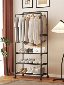 1 pieza Estante de almacenamiento para colgar ropa liso - Negro - Ver 3