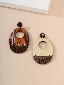 1對波西米亞幾何樣式橢圓形耳墜適合女士日常裝飾 - 彩色 - 查看 3
