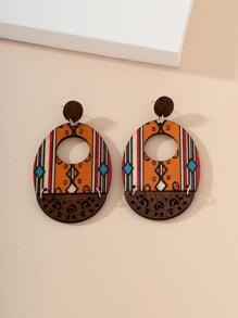 1對波西米亞幾何樣式橢圓形耳墜適合女士日常裝飾 - 彩色 - 查看 2