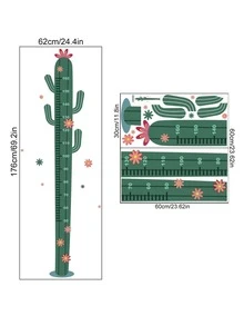 1件套PVC裝飾身高圖卡通仙人掌圖案身高圖貼紙適用於兒童 - 彩色 - 查看 2