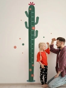 1件套PVC裝飾身高圖卡通仙人掌圖案身高圖貼紙適用於兒童 - 彩色 - 查看 6