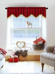 1pc Red Simple Style Polyester Fiber Material S Shaped Beaded Window Curtain Suitable For Living Room, Kitchen And Door Decoration - Red - View 2