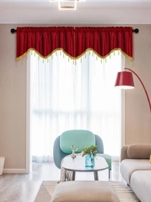 1pc Red Simple Style Polyester Fiber Material S Shaped Beaded Window Curtain Suitable For Living Room, Kitchen And Door Decoration - Red - View 6