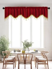 1pc Red Simple Style Polyester Fiber Material S Shaped Beaded Window Curtain Suitable For Living Room, Kitchen And Door Decoration - Red - View 9