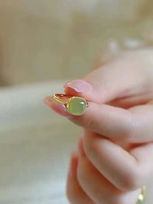 1入組時尚方形裝飾戒指適合女士適用於禮品 - 綠色 - 查看 2
