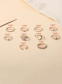 10入組水鑽裝飾戒指 - 金黃色 - 查看 4