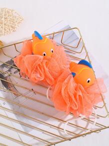 1pc Cartoon Bath Foaming Ball, Orange Cute Bath Loofah For Kids - Orange - View 2