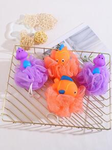 1pc Cartoon Bath Foaming Ball, Orange Cute Bath Loofah For Kids - Orange - View 3