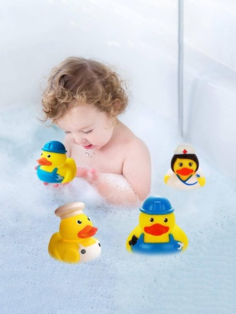 3入組/套矽膠擠壓玩具，可愛鴨子設計兒童水上玩具