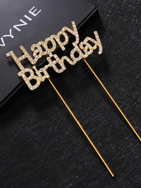 1pc Zinc Alloy Cake Topper, Modern Faux Rhinestone Design Cake Top Decoration For Birthday Party,