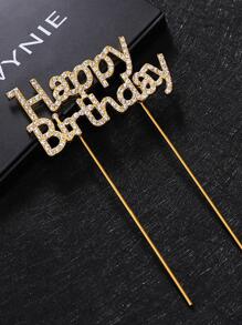 1pc Zinc Alloy Cake Topper, Modern Faux Rhinestone Design Cake Top Decoration For Birthday Party,