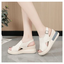 Platform Sandals Shoes Black Soft Leather Lady Wedge Fashion - 白色 - 查看 5