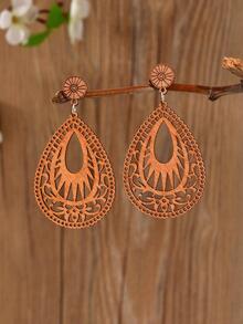 Hollow Out Water Drop Earrings - Brown - View 2