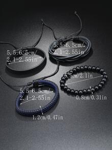 4 cái/bộ Retro PU Polyurethane Trang trí hạt Vòng tay Cho nam giới Đối với Qủa tặng Để Trang Trí Hàng Ngày - màu đen - Xem 5