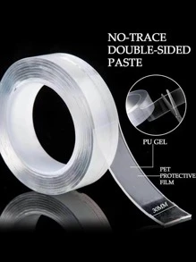 1roll Portable Clear Double-sided Tape, Simple Multi-purpose Double Sided Tape For Office, School - Clear - View 2