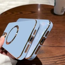 Case For Apple iPhone 14 13 12 11 Plus Pro Max Case Slim Plating MagSafe Cover - Blue - View 6