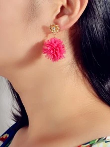 2入組水鑽裝飾花耳墜 - 玫紅色 - 查看 2