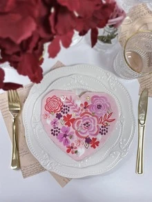 16pcs Flower Print Heart Design Disposable Napkin - Multicolor - View 3