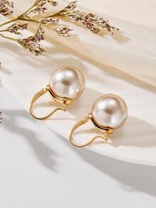 Faux Pearl Decor Hoop Earrings