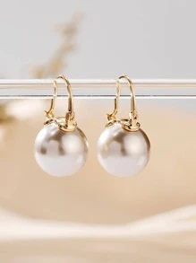 Faux Pearl Decor Hoop Earrings