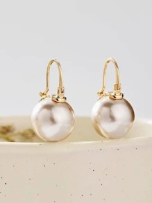 Faux Pearl Decor Hoop Earrings