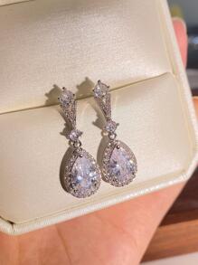 1雙魅力四射方晶鋯石水滴形耳墜適合女士適合婚禮派對 - 銀色 - 查看 3