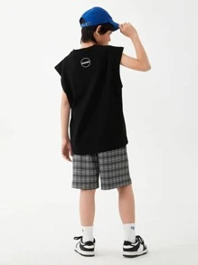 青少年男孩格紋短褲，韓式休閒中長款夏季短褲